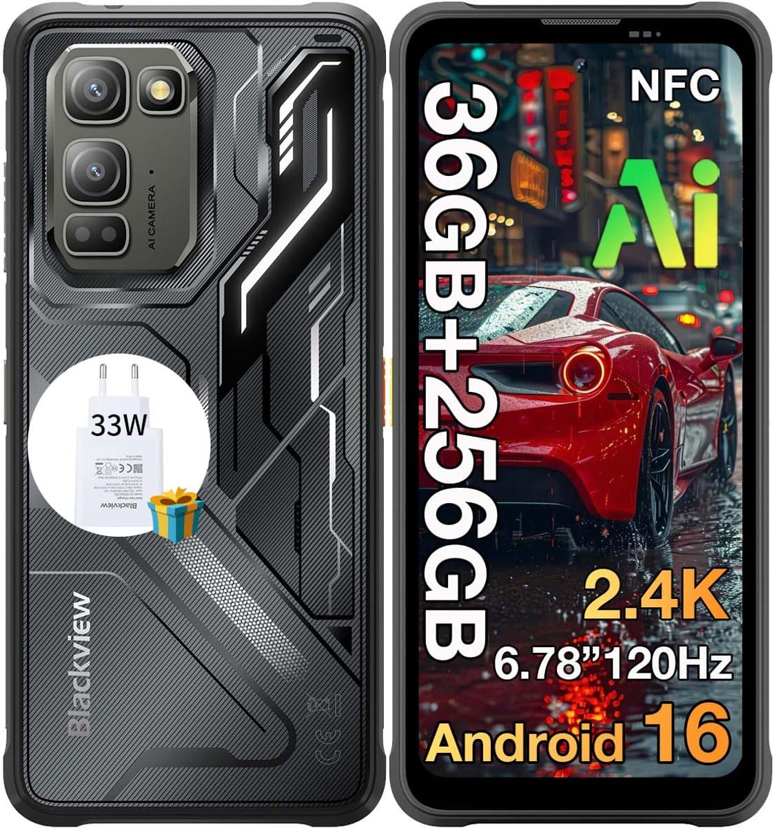 Blackview FORT 5 Robuuste Smartphone - 36GB RAM+256GB ROM - 5000 mAh Met 33W-adapter - 6,78 inch 120Hz - Android 16 - Dual SIM 4G - 108MP+50MP AI-Camera - Nachtzicht - IP68/IP69K Outdoor Telefoon - NFC GPS OTG FM - Zwart — afbeelding 1