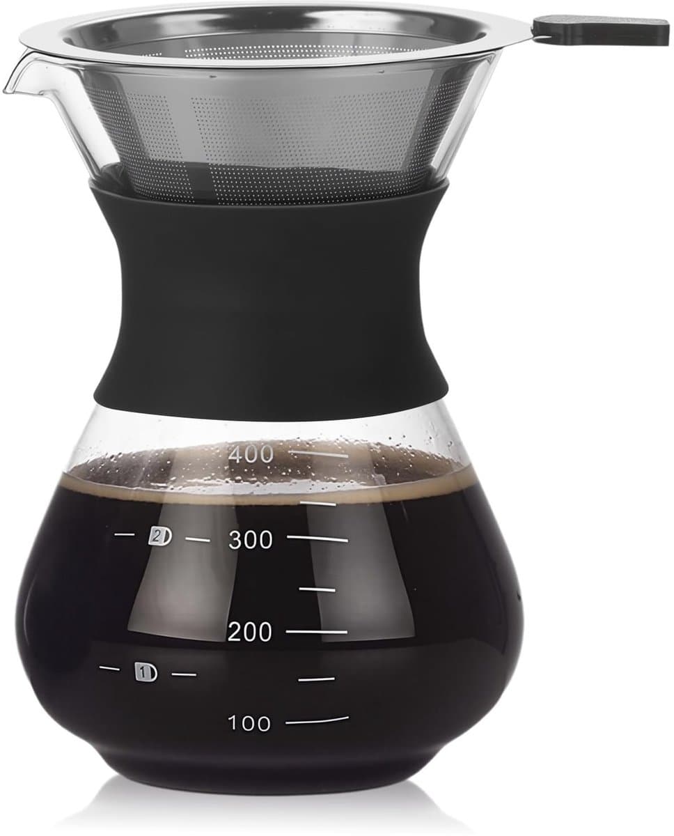 Dailygoody - Drip Koffiezetapparaat 13 Oz - Giet Over Koffiezetapparaat - Roestvrijstalen Koffiefilter - Glazen Pot - Voor 2-3 Koppen - Ideaal vo — afbeelding 1
