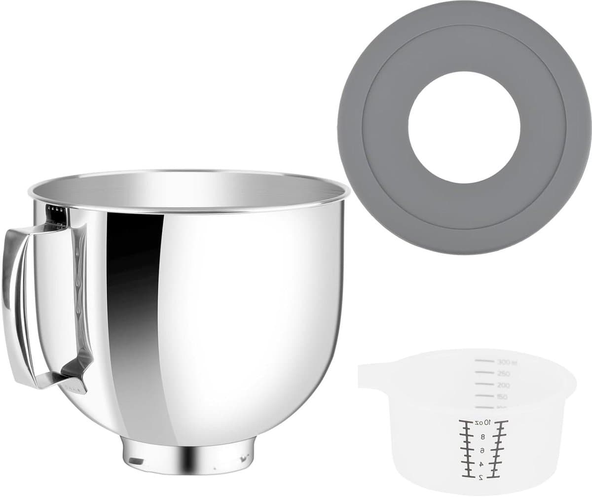 Mengkom met Deksel - Mixer Kom - Bakken en Mixen - Food Grade Roestvrij Staal - 5 Quarts - Zilver — afbeelding 1