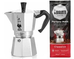 Bialetti Moka Express 3 kops + Bialetti Classico gemalen koffie 250gr