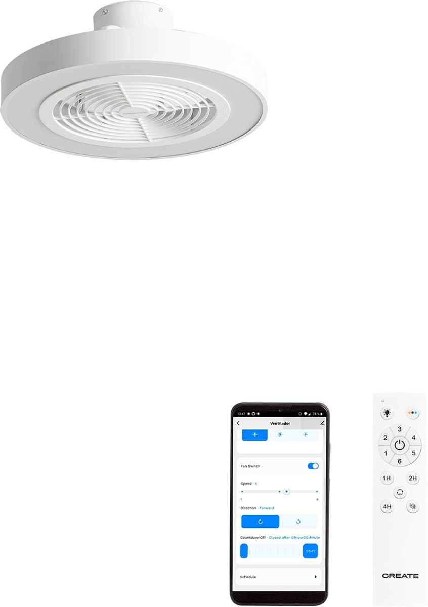 CREATE - Stille plafondventilator 40W Ø50 cm met verborgen bladen en LED-verlichting - S - Met licht - WIFI - WIND CLEAR EASY — afbeelding 1