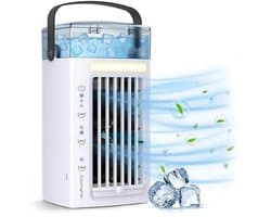 Linkforu - 3-in-1 Luchtkoeler - Luchtbevochtiger - Ventilator Tafelmodel - Watertank 480 ML - 3 Standen - 7 Kleuren LED-Nachtlamp