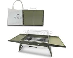 34 x 23 cm opvouwbare draagbare houtskoolgrill, kleine campinggrill voor 1-3 personen, BBQ grill voor buiten, geschikt voor tuinen, stranden, gazons en tafelbladen, Groen