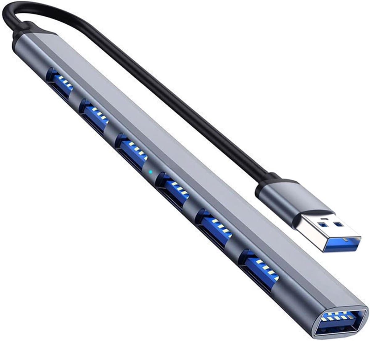 USB Hub - Poorten Uitbreider - Apparaten Koppelen - 7 Gelijktijdige Poorten - 5 Gbps Snelheid - Zilver — afbeelding 1