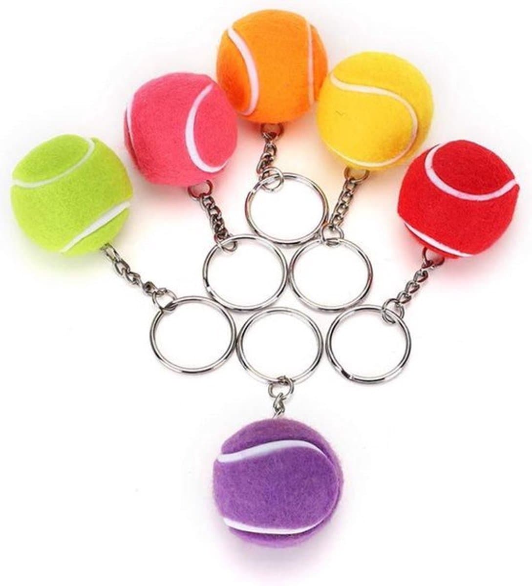 Tennis Key Multi Kleur Fluwelen Sport Bal Sleutelhanger - Hanger Decoratie - Gift Tassen - School Carnaval Beloning - 1.6 inch . — afbeelding 1