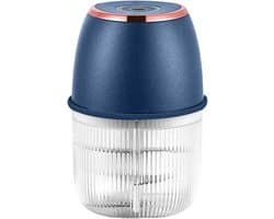 Elektrische keukenmachine van 350 ml met 6 messen voor het hakken van knoflook en vlees, oplaadbaar via USB – Blauw