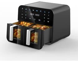 Heteluchtfriteuse 2 kamers - Dubbele Airfryer - Gezond Frituren - 9 Liter Capaciteit - 39x30x39 cm - Zwart