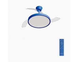 CREATE - Plafondventilator 40W stil met intrekbare bladen met licht - Ø91cm - Kobaltblauw - Afstandsbediening - WIND CLEAR STUDIO