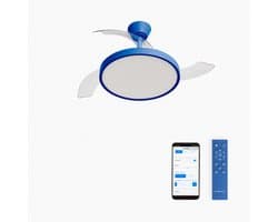 CREATE - Plafondventilator 40W stil met intrekbare bladen met licht - Ø91cm - Kobaltblauw - WIFI + afstandsbediening - WIND CLEAR STUDIO