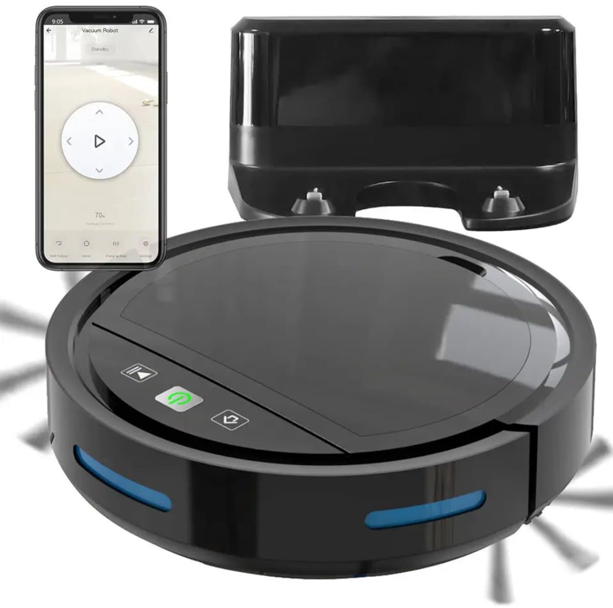 Smart Robot stofzuiger met borstels en dweil functie in gratis Tuya en Smartlife app. zwart — afbeelding 1