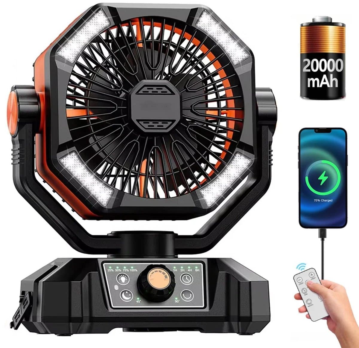 DIMICO - Draagbare Camping Ventilator - Handventilator - Portable Clip Fan - Dubbele Motor - Oplaadbaar - 20000mAh - 5 Standen — afbeelding 1