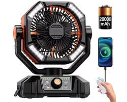 DIMICO - Draagbare Camping Ventilator - Handventilator - Portable Clip Fan - Dubbele Motor - Oplaadbaar - 20000mAh - 5 Standen