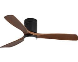 Plafondventilator Met Lamp - Stille ventilator - 3 Hout Bladen - Ø 52 inch - Dimbare lamp met 3 lichtstanden - 6 standen voor de windkracht - Met Afstandsbediening - LED's Light - Zwart