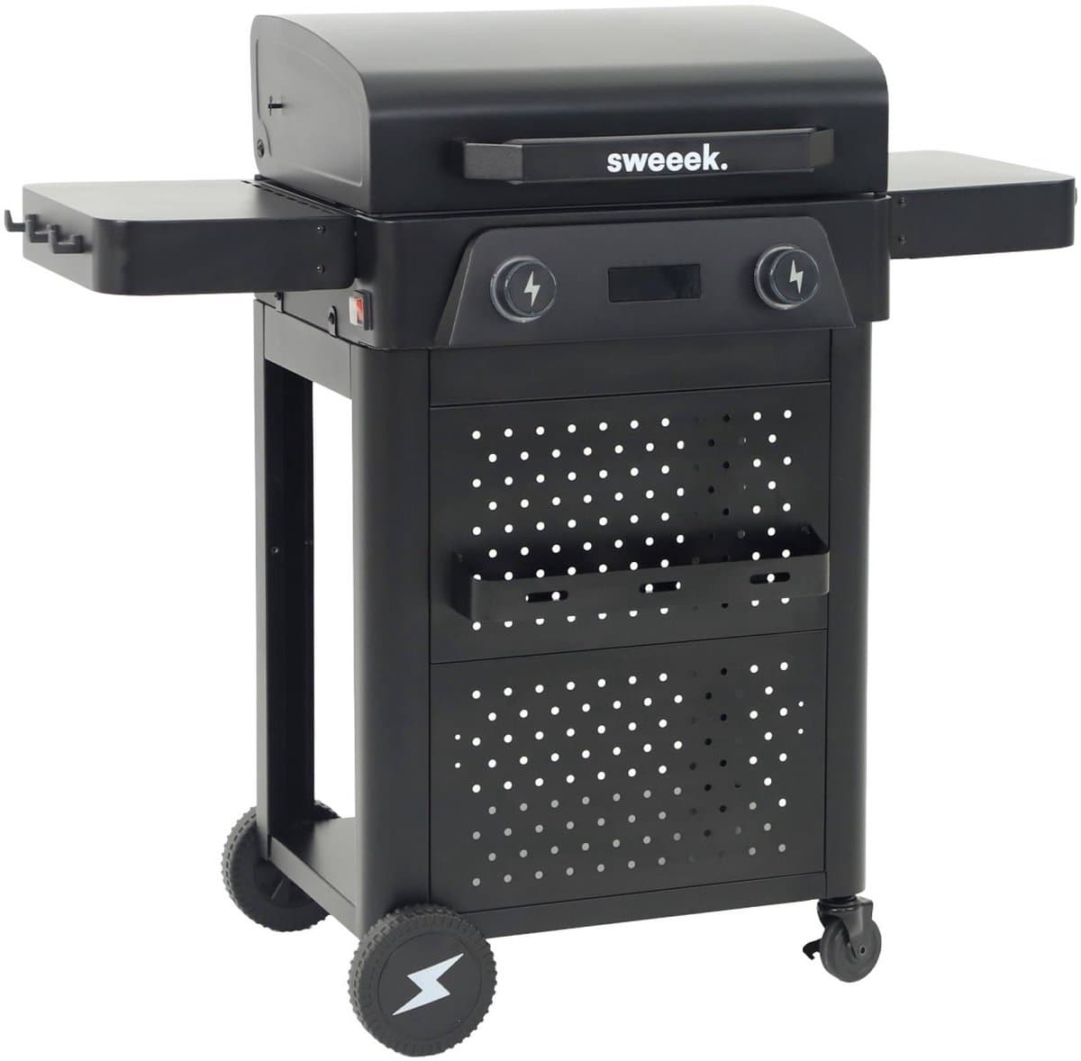 sweeek - Elektrische barbecue 2 branders 2300w geëmailleerd staal, 2 zijtafeltjes, thermometer, bedieningspaneel - voltis — afbeelding 1