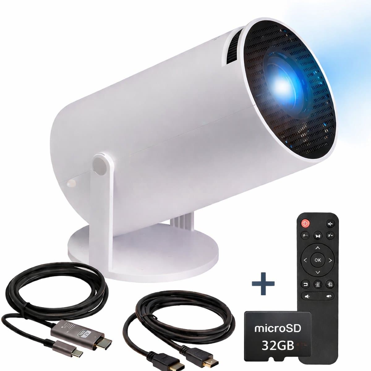 Mini Beamer + 32GB Micro SD Kaart - Full HD - Alles-in-één Smart TV Projector - 175 ANSI Lumen - Projector - Thuisbioscoop - Home Cinema -HDMI - USB-C - — afbeelding 1