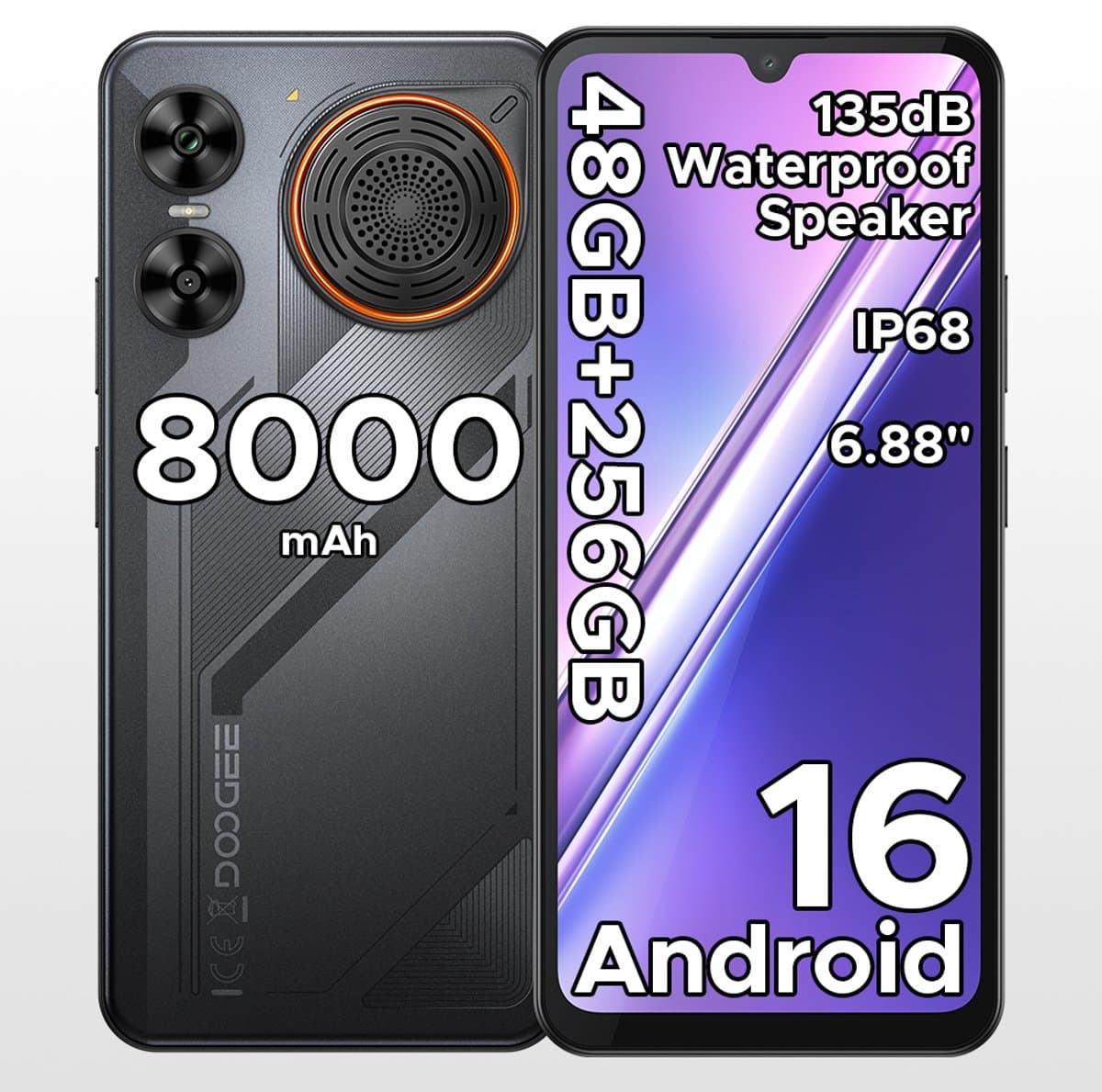 Robuuste smartphone - DOOGEE M30 - Telefoon 2026 - 6,88" 120Hz - 48GB RAM - 256GB ROM - 8000 mAh - Android 16 - IP68 waterdicht - 135dB spreker - GPS,NFC,OTG,FM - Zwart — afbeelding 1