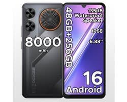 Robuuste smartphone - DOOGEE M30 - Telefoon 2026 - 6,88" 120Hz - 48GB RAM - 256GB ROM - 8000 mAh - Android 16 - IP68 waterdicht - 135dB spreker - GPS,NFC,OTG,FM - Zwart
