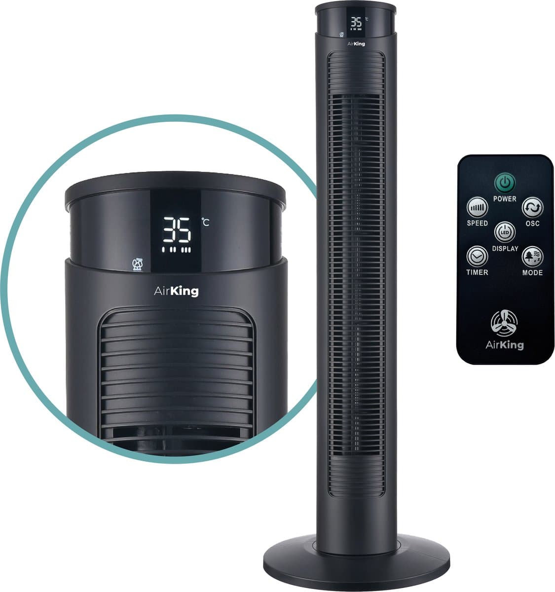 AirKing Torenventilator 94cm - Kolomventilator met Afstandsbediening - Ventilator staand met Timer - 3 Snelheidsstanden - Oscillatie & Dimbaar LED Scherm - Energiezuinig - Koelventilator voor Kamer - Zwart — afbeelding 1