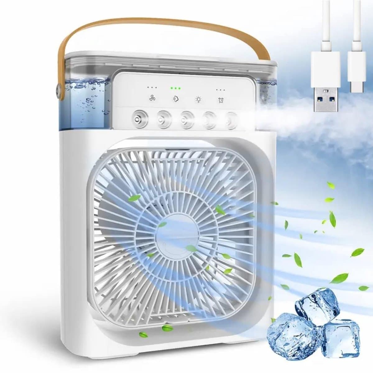 Mini Aircooler 3-in-1 met Luchtbevochtiger en LED Nachtlamp - Draagbare Air Cooler - USB Ventilator - Persoonlijke Airconditioner - 3 Snelheden - Voor Kantoor, Slaapkamer en Bureau - Wit — afbeelding 1