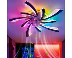 LuxiLamps - 5 Vleugel Ventilator Lamp - Dimbaar Met Afstandsbediening - Zwart - RGB 12 Kleuren - Plafondventilator Met LED - Smart Life App - Woonkamerlamp - Moderne lamp - Plafonniere