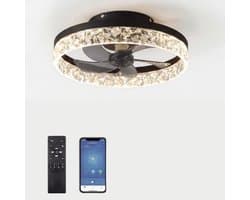 Lichtendirect - Plafondventilator met Verlichting – Zwart – 6 Standen – Dimbaar – App & Afstandsbediening – Ventilator Lamp – Plafondlamp met Ventilator