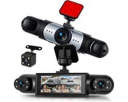 Dashcam autocamera, 4 kanalen, 360 graden, 8,9 cm (3,16 inch), geïntegreerd nachtzicht, bewegingsdetectie, 24/7 parkeermodus, achteruitrijhulp