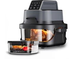 ITRONIQ Airfryer 1500W – Heteluchtfriteuse met 4L & 1,5L Glazen Mand – Digitaal Display – Compact & Draagbaar – Zwart/grijs