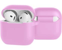 Case - Geschikt voor Apple AirPods 5 - Siliconen Hoes met Clip - Silicone Hoesje Cover - Flamingo