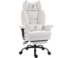 Dowinx Gamingstoel - Ergonomische Bureaustoel - Grote Bureaustoel - Ademende Stof en Flueel - Met Voetensteun en Verstelbare Rug - Bureaustoel Gaming chair - Wit
