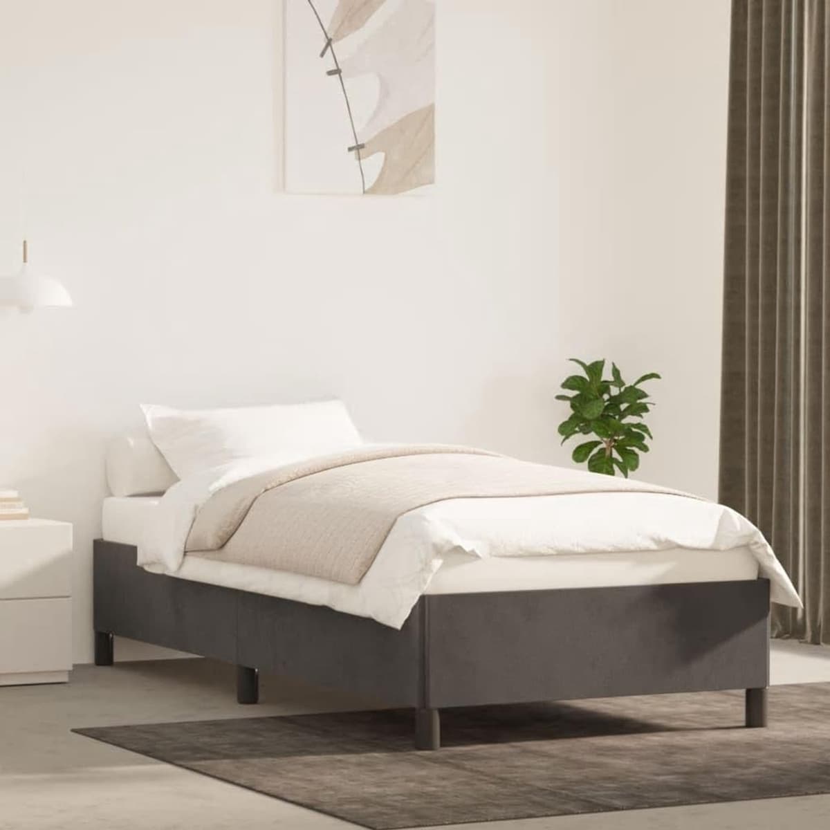 Bedframe, donkergrijs, 90 x 190 cm, fluwelen familiebed, bedframe voor slaapkamer, hotel, logeerkamer — afbeelding 1