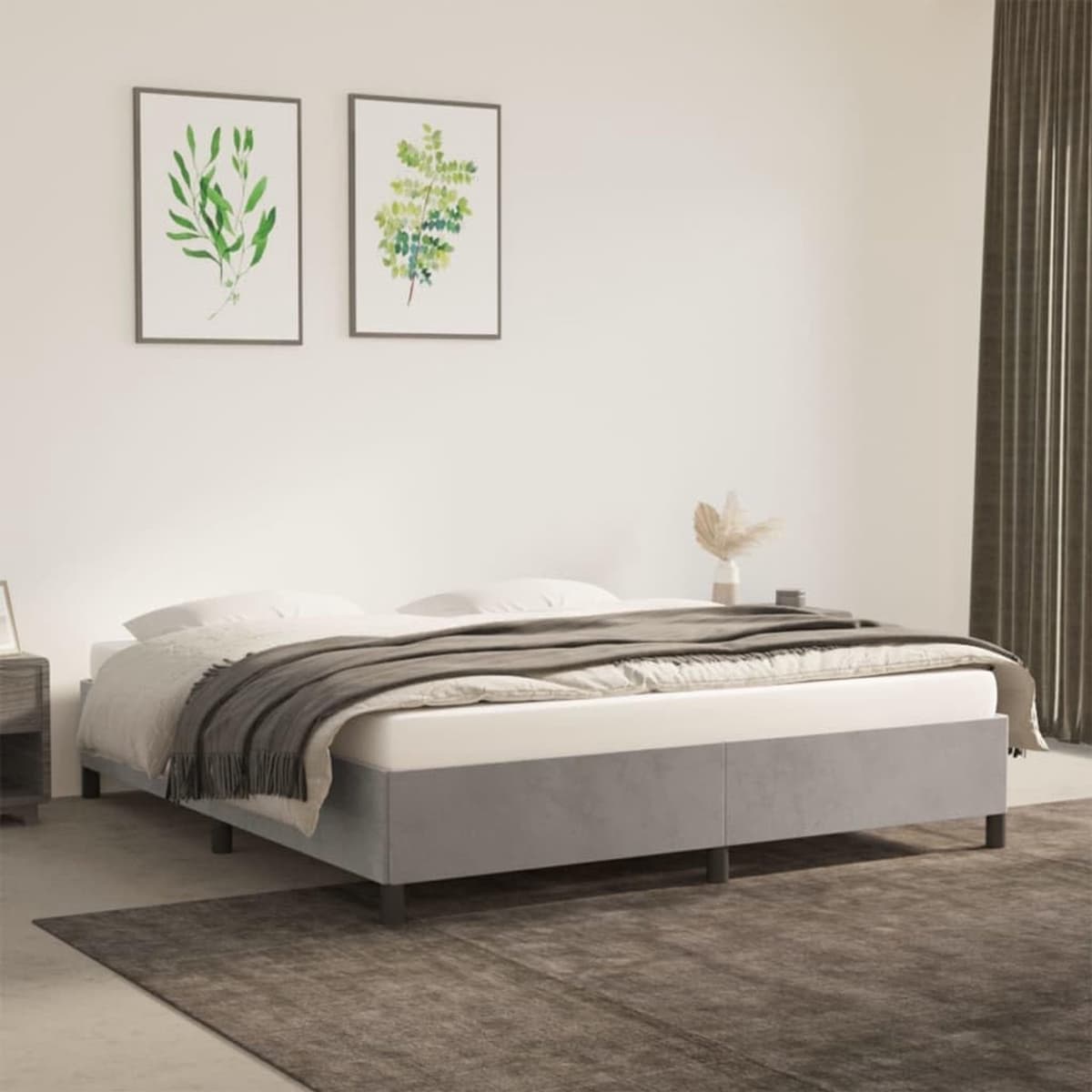 Bedframe, lichtgrijs, 160 x 200 cm, fluwelen frame voor logeerkamer, slaapkamer, hotel, logeerkamer — afbeelding 1