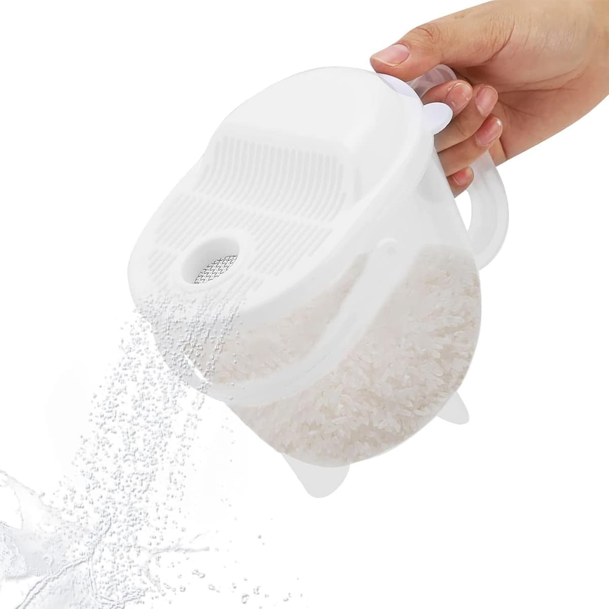 Rijstwasser, lichtgewicht rijstkom, plastic rijstzeef, meelfilter, graanwassing, keukenfilter met handvat, reiniging van granen, groenten en fruit — afbeelding 1