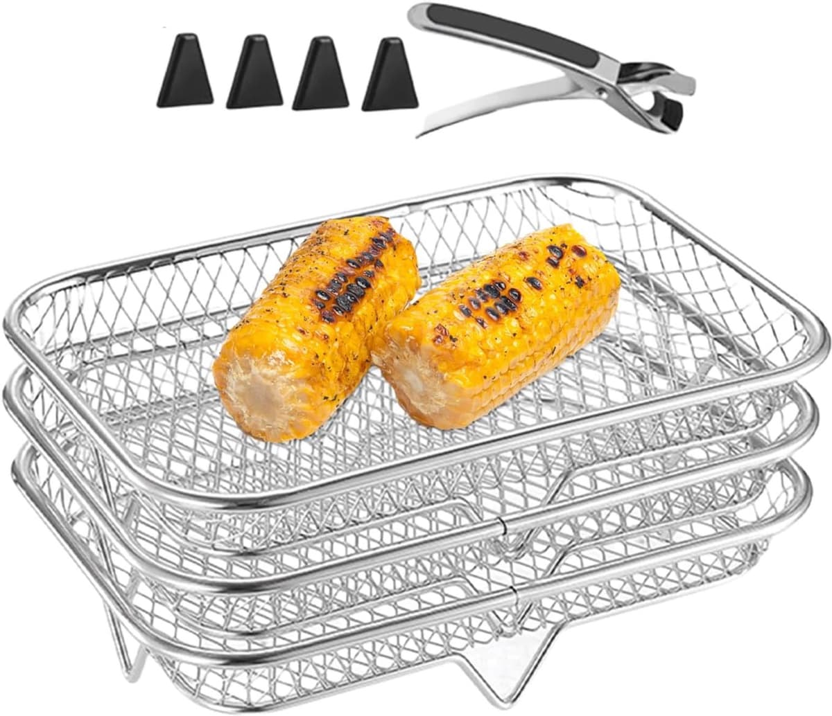 Luchtfriteuseplank, luchtfriteuse kookrekken 3x stapelbare grillmand — afbeelding 1