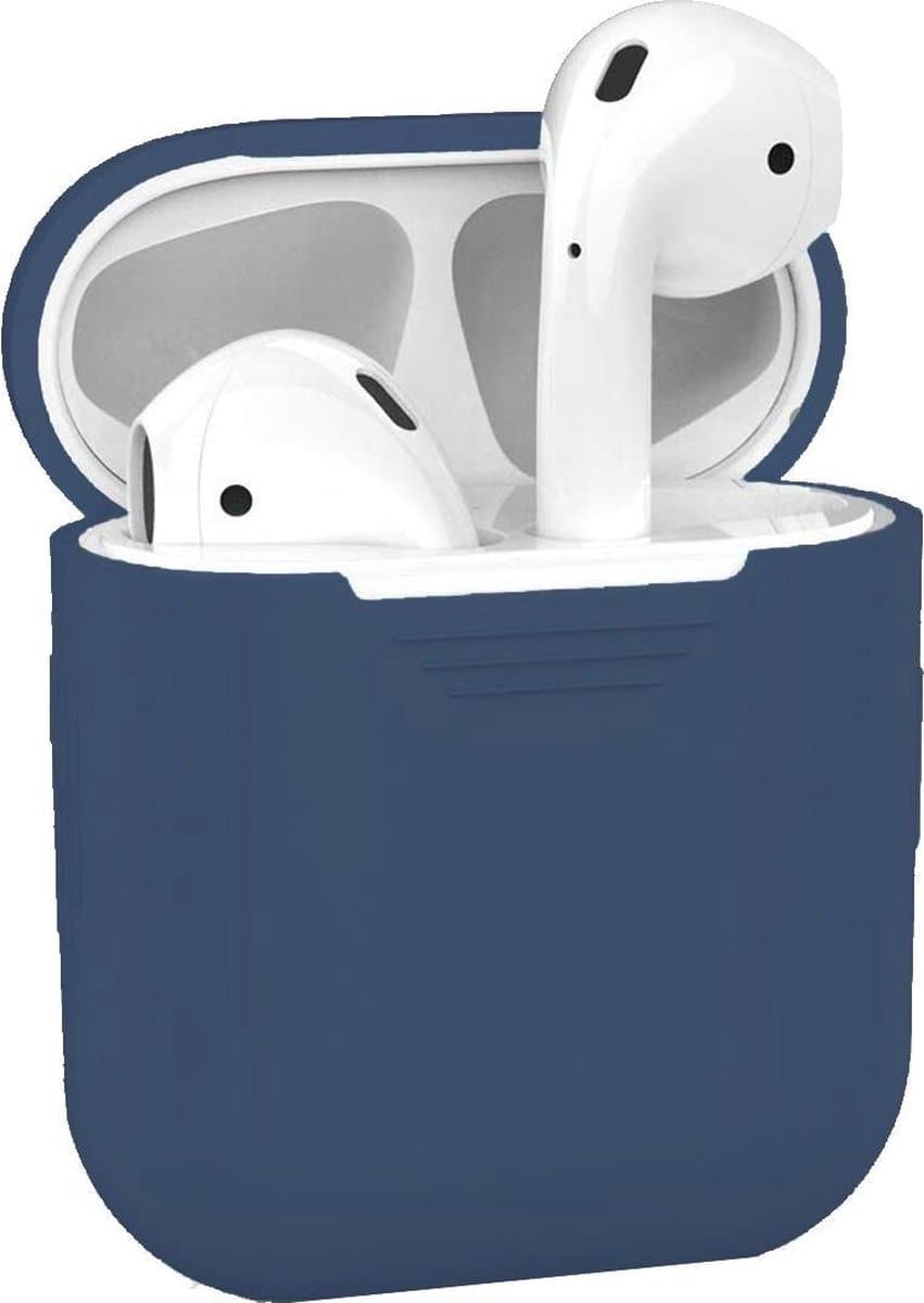 Hoesje - Geschikt voor Apple Airpods 2 - Siliconen Hoes met Clip - Silicone Case Cover - Blauwgrijs — afbeelding 1