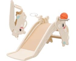 Glijbaan voor binnen en buiten, babyglijbaan voor peuters -2 jaar, 2-in-1 kinderglijbaan met basketbalmand en lange glijbaan, stabiele kunststof glijbaan