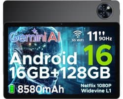 DOOGEE U11 - Tablet - Tablets - 16 GB RAM+ 128 GB ROM/TF 2TB - Android 16 - 11 inth 90 Hz - Dubbele boxluidsprekers - 8580 mAh - Face ID - 5G WiFi - Widevine L1 - GPS - Zwart