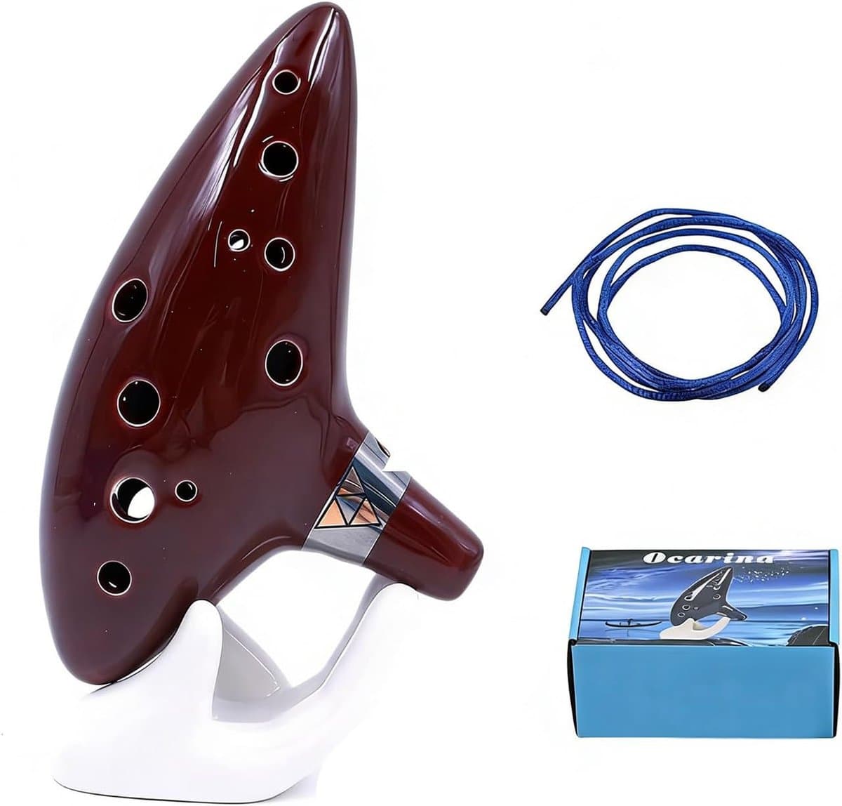 Ocarina, Keramische ocarina, 12-gaats ocarina, Inclusief handleiding voor de eerste stappen, displaystandaard, beschermhoes en ophangtouw, muziekinstrument, magisch, instrument, 12 gaten, bruin — afbeelding 1