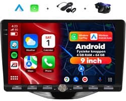 Boscer Autoradio - Geschikt voor Toyota Aygo, Citroën C1 & Peugeot 108 (2015–2020) - 4+64GB Android 15 - 9 Inch HD Touchscreen (1280x720) - Draadloze Apple CarPlay & Android Auto - GPS, WiFi & Bluetooth - Camera & Microfoon