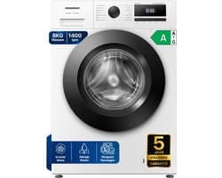 Heinner HWM-HME8014IVA20+++ Wasmachine - 8 kg - 1400 tpm - Energieklasse A-20% - Inverter Motor - Stoomfunctie met Allergy Steam & Baby Steam Care - 15 Programma's - Quick Wash 15 min - Wit - 5 Jaar Garantie
