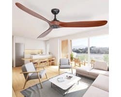 Plafondventilator Walnoot - 178 cm Bladen - 6 Snelheden - Hout Metaal - Voor Binnen En Buiten - Ventilator