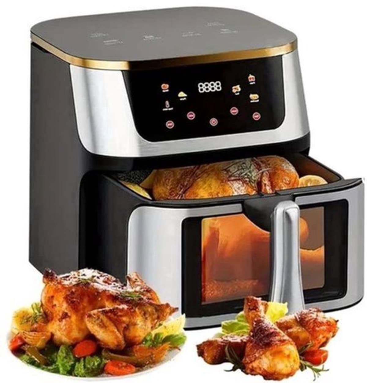 Heteluchtfriteuse – Airfryer - Airfryer Oven - 12L - 2000W - Touch Display - Airfryer Zonder Olie - Kijkvenster - RVS - Hoge Temperatuur - Zwart — afbeelding 1