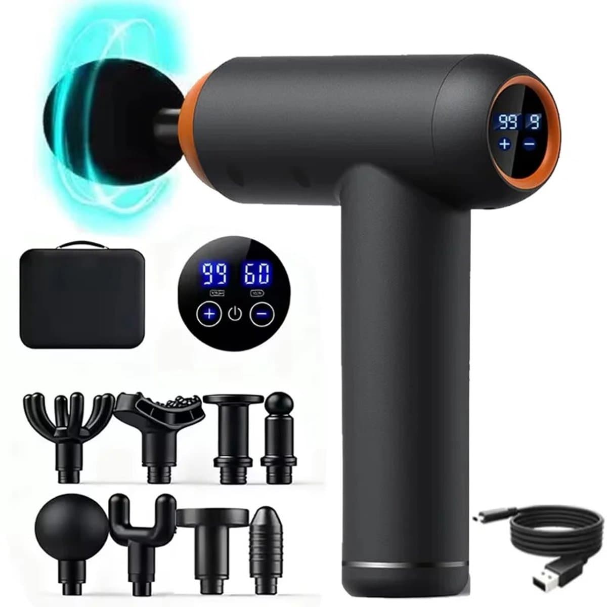 LUMÈ STORE Massage Gun - Massage Apparaat – Massagepistool - Massagebal - 99 Snelheden - 8 Massagekoppen - LED Display -Zwart — afbeelding 1