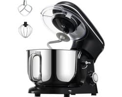 Keukenmachine - Standmixer en Deegmixer - Met Kantelbare Kop - Vermogen 1400W - Inhoud 5,68 L RVS Kom - Deeghaak en Garde - Mengschraper - Zwart
