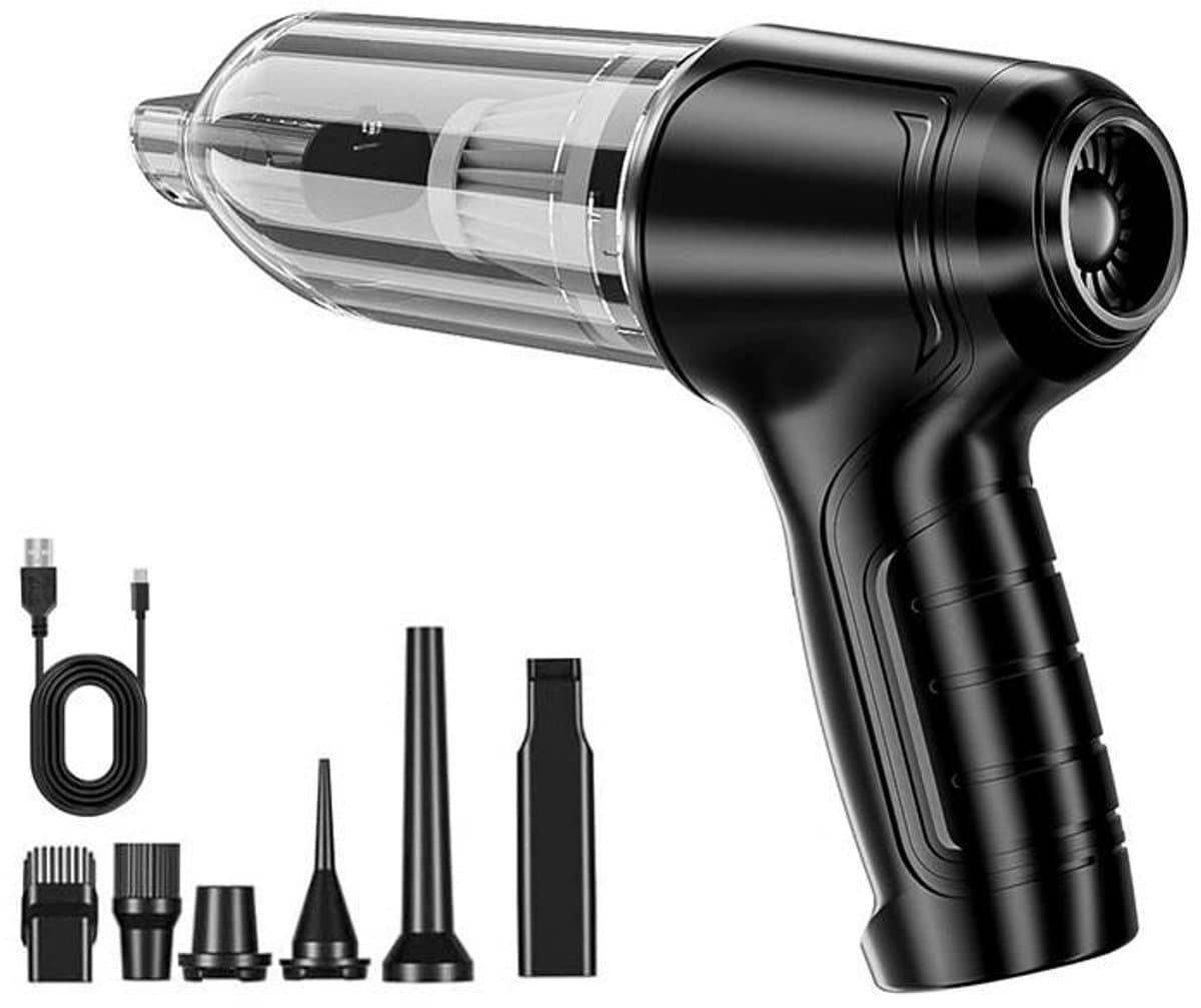 Draadloze Handstofzuiger Voor De Auto - Draagbare Oplaadbare Mini Autostoofzuiger - Zwart - 7 Opzetstukken - 5000Pa — afbeelding 1