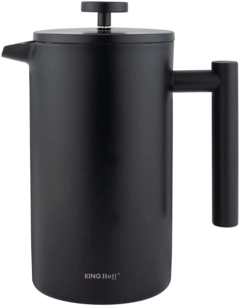 KINGHoff French Press 1 Liter – Mat Zwart – Dubbelwandig RVS – Luxe Koffie & Thee Zetter – KH-1996 — afbeelding 1