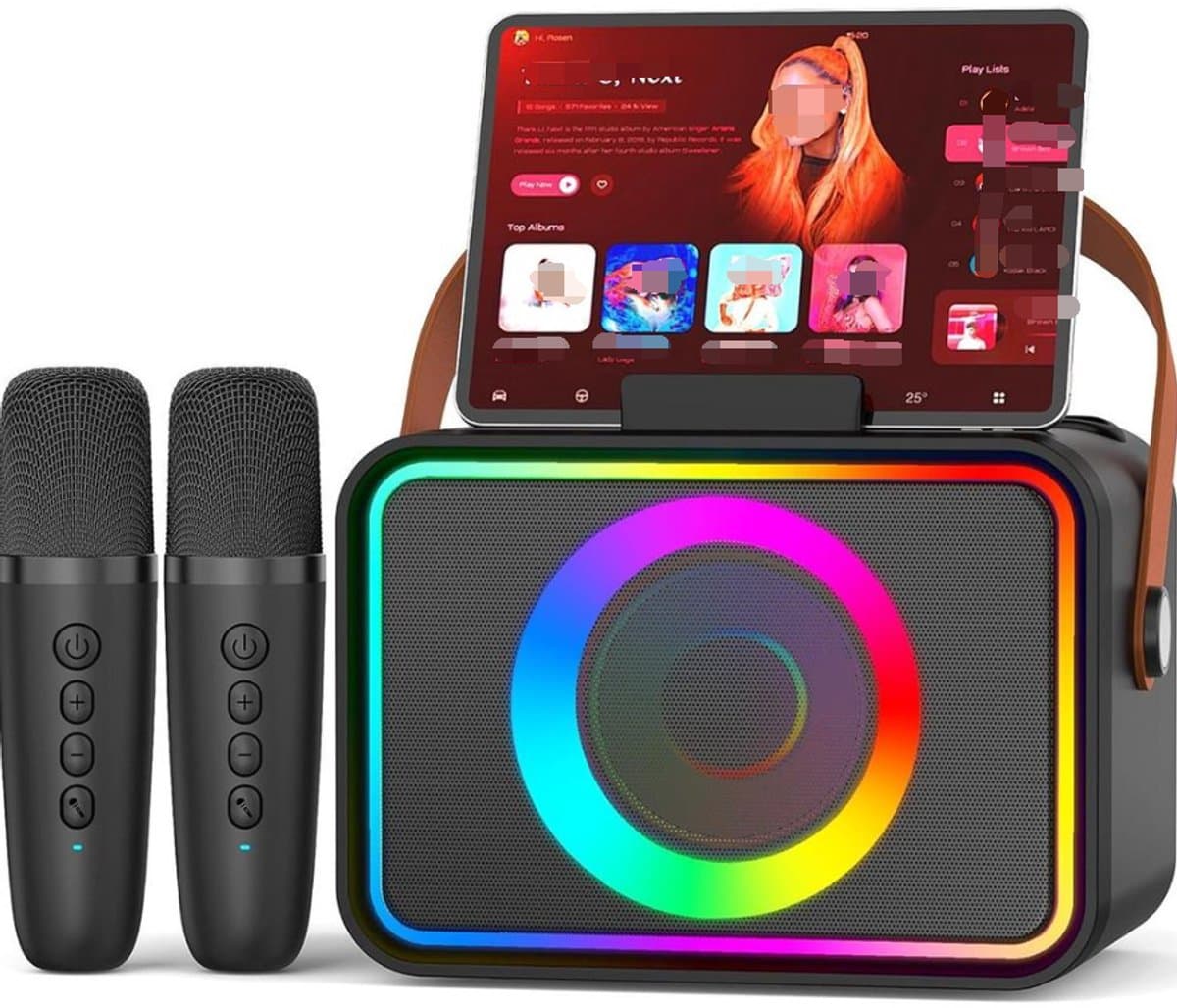 Een complete karaokeset, inclusief twee karaokemicrofoons, een draagbare karaokebox en een Bluetooth-luidsprekersysteem, perfect voor familiebijeenkomsten, kerkfeesten, picknicks en buitenactiviteiten. — afbeelding 1