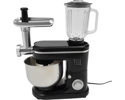 Keukenmachine 3-in-1 - Keukenmixer Vleesmolen - Deeg Koken Bakken - Krachtige 1500W Motor - 6 Liter Kom - Zwart