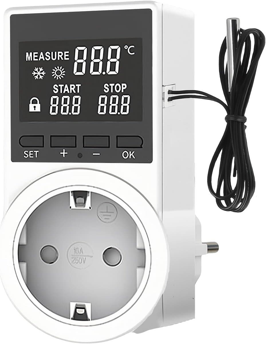 Digitale Temperatuurregelaar met Sensor en LCD Scherm - 230V Plug & Play Thermostaat voor Kas of Aquarium — afbeelding 1