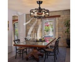 Plafondventilator met Verlichting - Industriële Retro - Zwarte Metalen Kooi - Stille 3 Snelheden - Reversibel Plafondventilator - Met Afstandsbediening - Vervangbaar 6x E14 - Lamp voor Woonkamer