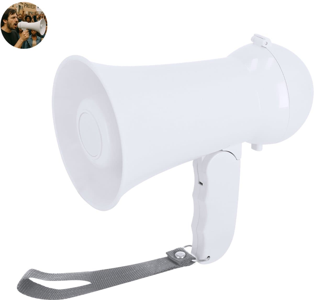 Opvouwbare megafoon met Sirene en Opnamefunctie - Werkt op 4x AA Batterijen - 16 x 11 cm klein compact model - Wit — afbeelding 1